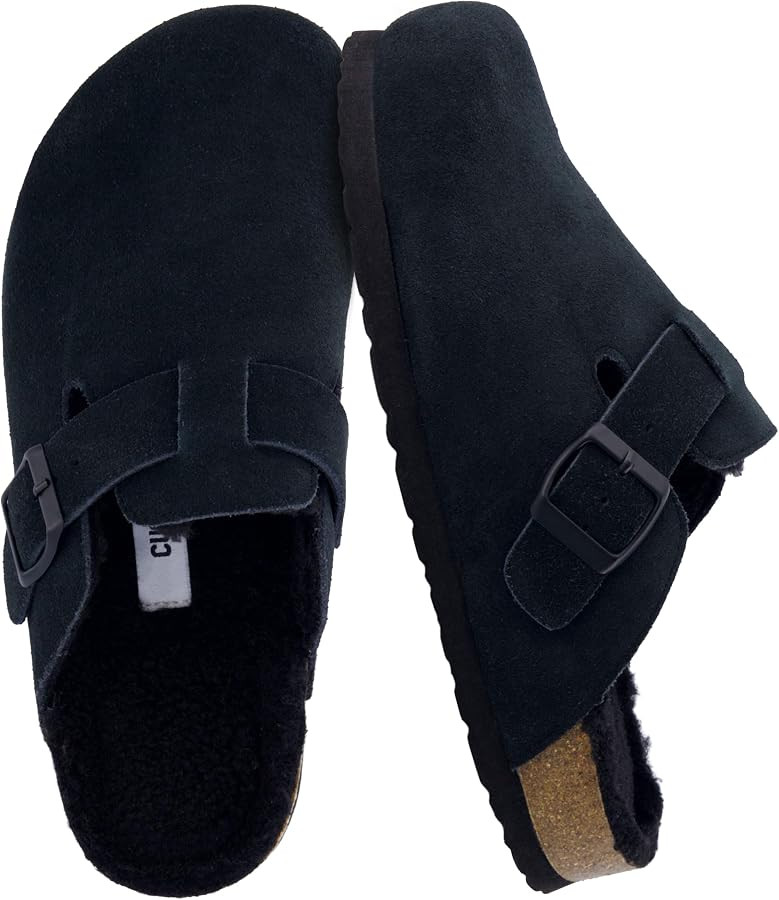 CUSHIONAIRE Women's Hana Cork footbed clog with Genuine Leather upper, Faux Fur lining, and +Comf... | Amazon (US)