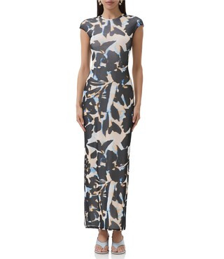 AFRM Cody Floral Mesh Crew Neck Cap Sleeves Maxi Dress | Dillard's | Dillard's