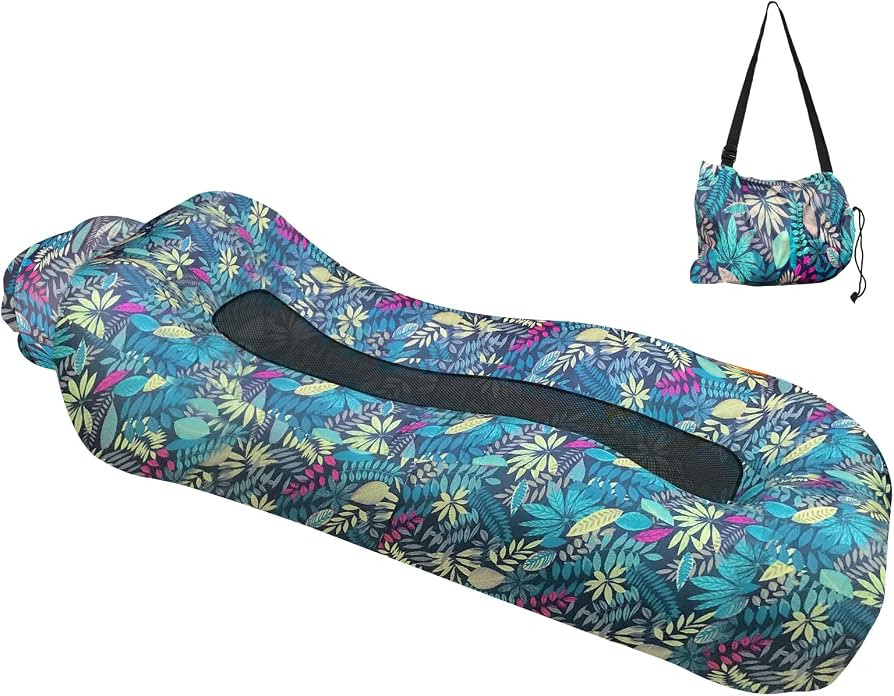 LiveGo Inflatable Lounger, Ultralight Portable Ergonomic Beach Bed Air Sofa Couch Waterproof Anti-Air Leaking for Indoor Outdoor Hiking Camping Traveling, No Pump Required (Colorful) | Amazon (US)