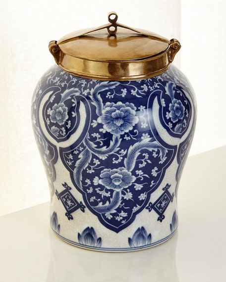 Large Blue and White Lidded Jar and Matching Items | Horchow