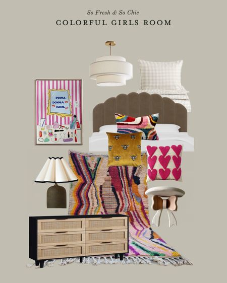 Eclectic and colorful girls room design!
-
Girls room decor - tween room decor - Etsy home decor - target scalloped headboard - velvet headboard - gingham check duvet cover H&M home - black dresser with rattan drawers - scalloped lampshade - ceramic lamp with scalloped shade - girls room art - affordable art - printable art Etsy - wooden bow shelf - white ceiling light - heart print throw pillow - velvet bee throw pillow - Moroccan throw pillow - Moroccan rug - colorful rug - eclectic girls room - affordable girls room design - teen girls room decor 

#LTKkids #LTKfindsunder100 #LTKhome