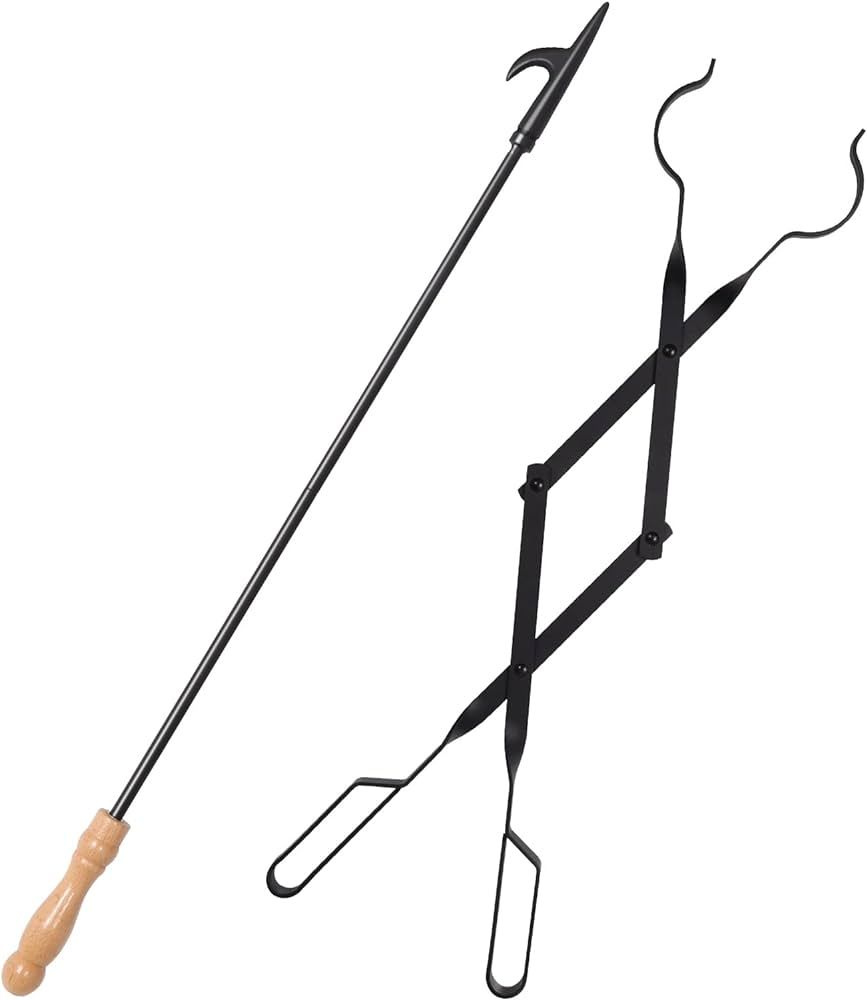 Heavy Duty 32” Long Fireplace Fire Pit Campfire Poker Stick and 26” Fireplace Tongs Tool Sets... | Amazon (US)