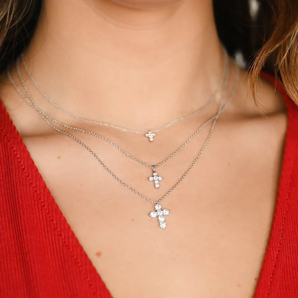 6 Stone Diamond Cross Necklace | Happy Jewelers