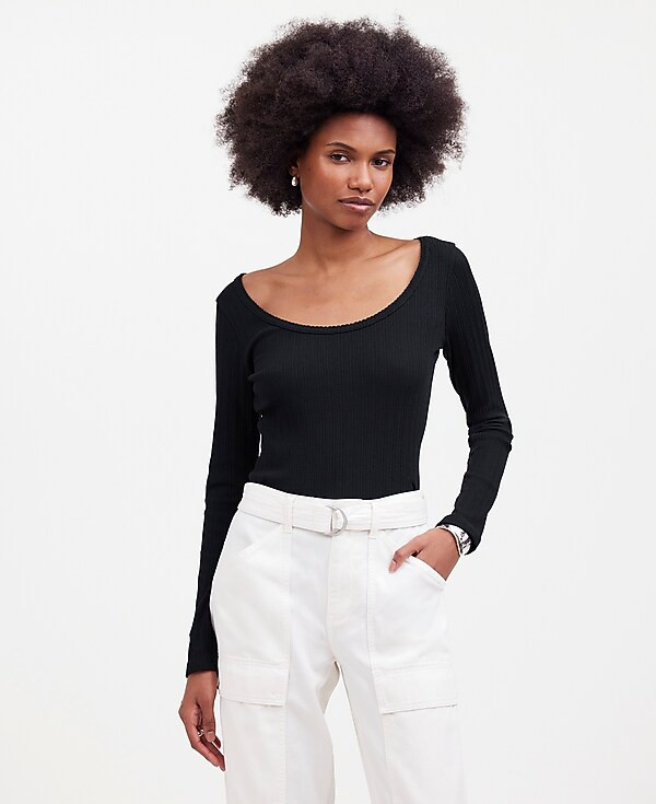 Pointelle Long-Sleeve Scoopneck Tee | Madewell