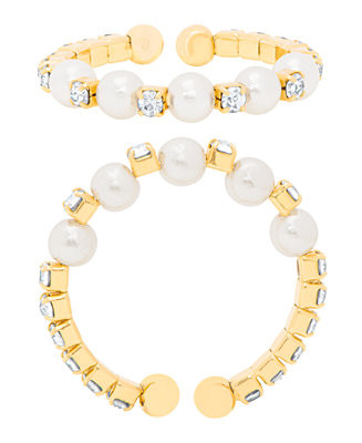 Macy's Gold Plated Simulated Imitation Pearl and Cubic Zirconia Stretch Ring - Macy's | Macy's