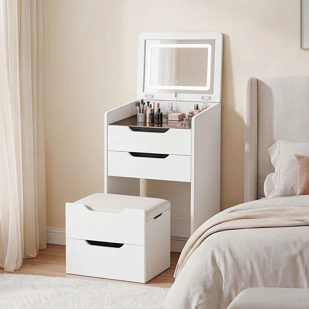 18.9" Wide 3-in-1 Vanity Desk Set With Led Lighted Flip-top Mirror, 3 Drawers, And Cushioned Stoo... | Wayfair North America