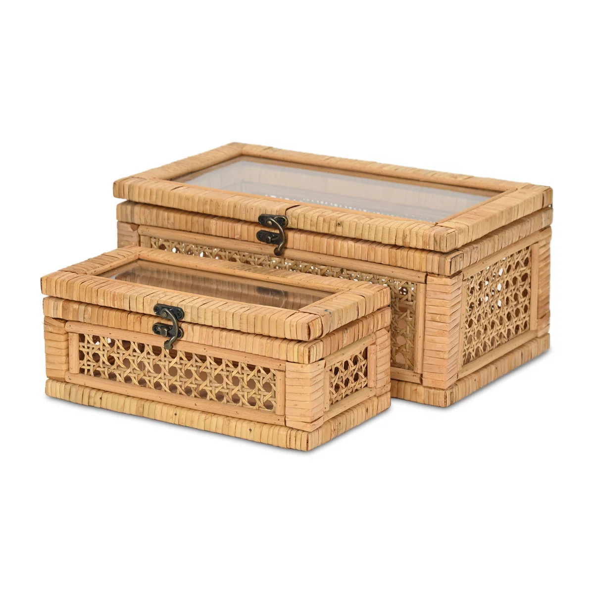 Brielle Set of 2 Rectangular Rattan & Glass Boxes | Wayfair North America