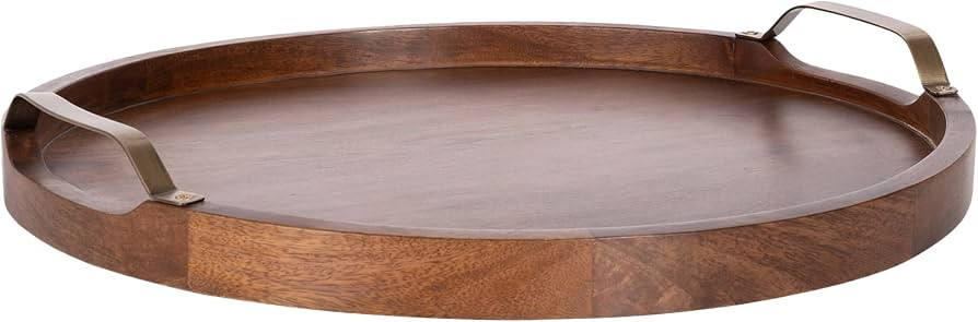 Kate and Laurel Farson Modern Decorative Wood Round Ottoman Tray with Handles, 18 Inch Diameter, ... | Amazon (US)