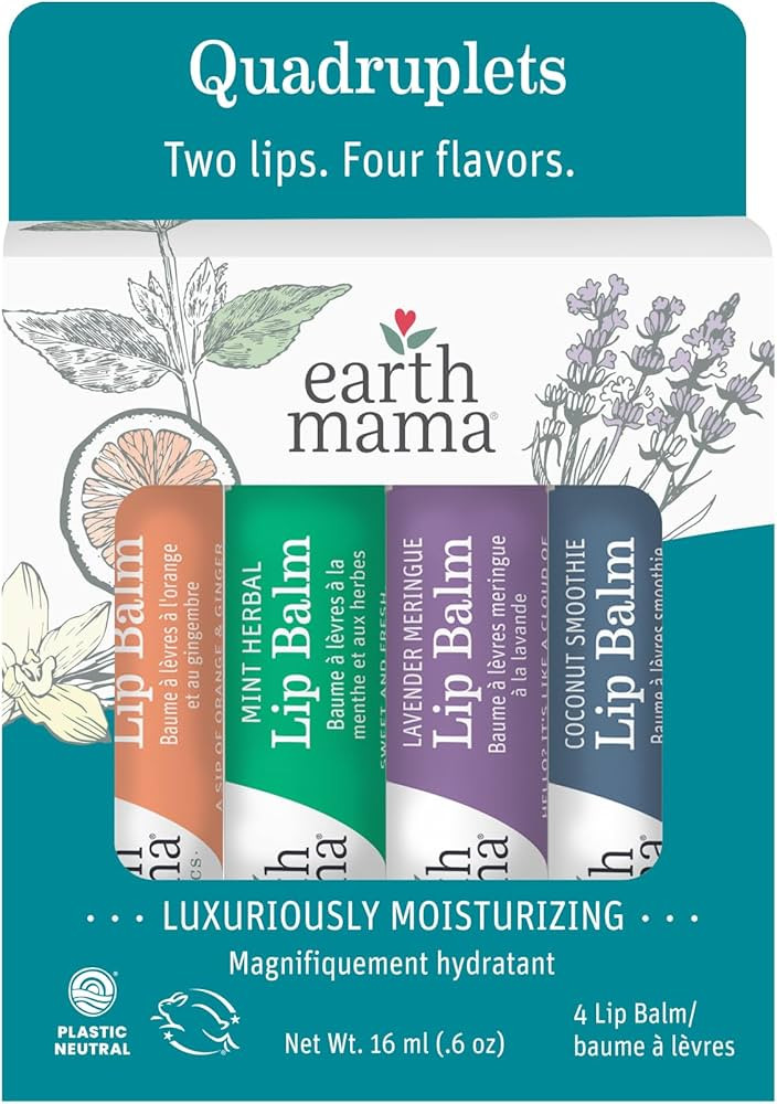 Earth Mama Lip Balm Variety Pack | Quadruplets 4 Pack | Lavender Meringue, Mint Herbal, Coconut S... | Amazon (US)