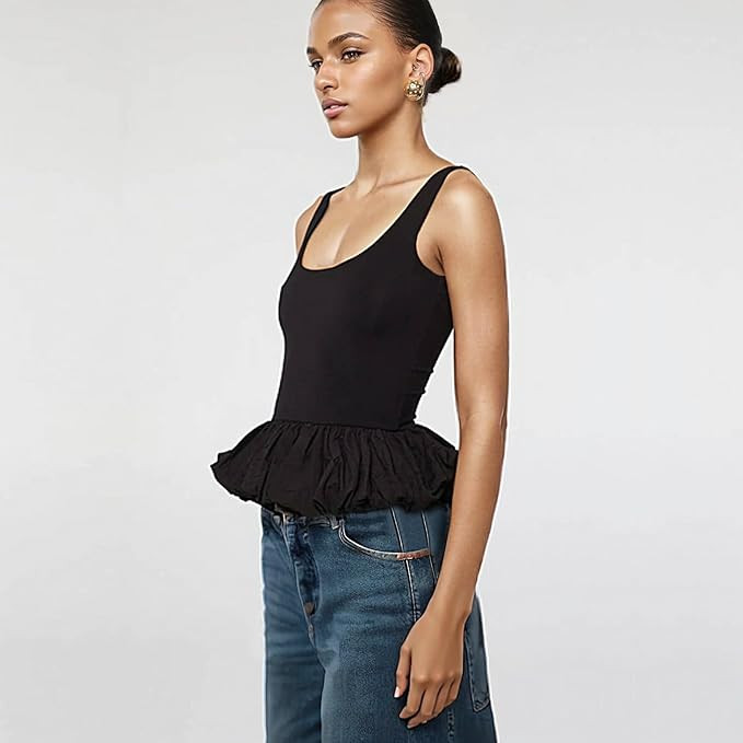 Tank Going Out Crop Tops for Women Sleeveless Ruffle Hem Casual Backless Fashion Solid Crop Tank ... | Amazon (US)