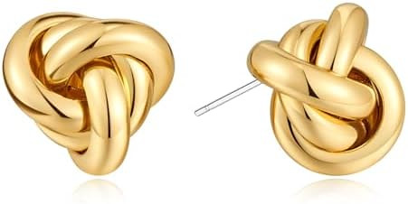 Gold/Silver Knot Stud Earrings Chunky Link Earrings Cute knot Earrings for Women Trendy Jewelry | Amazon (US)