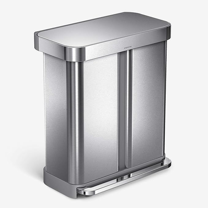 simplehuman 58 Liter Rectangular Hands-Free Dual Compartment Recycling Kitchen Step Trash Can wit... | Amazon (US)