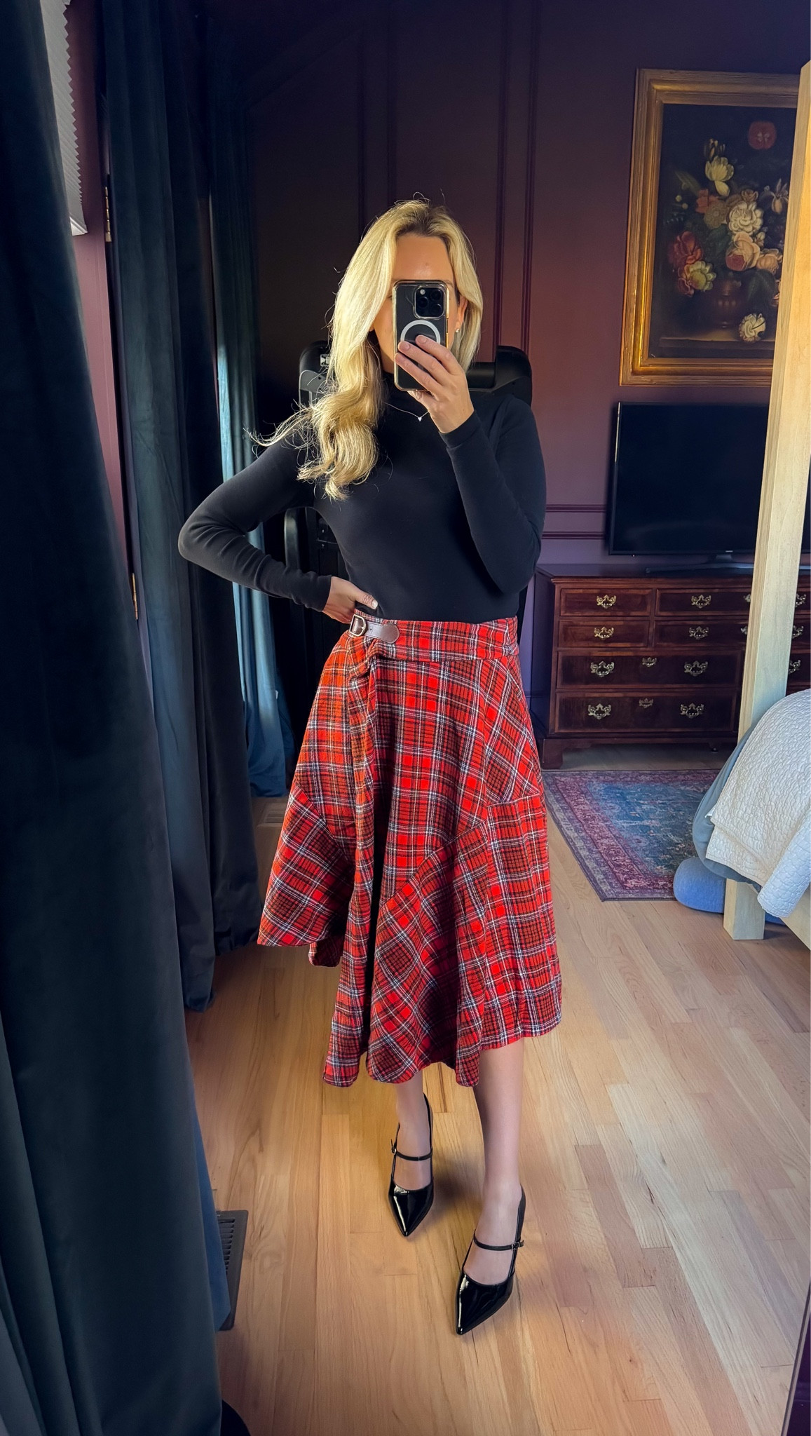 Christmas clothes holiday outfit Thanksgiving outfit family photo outfit red maxi skirt red midi skirt holiday sweater christmas sweater black long sleeve shirt black sweater black heels plaid maxi skirt tartan skirt 

#LTKCyberWeek #LTKHoliday #LTKSeasonal
