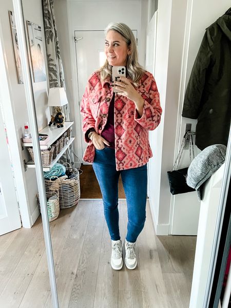 Outfits of the week 

Ikat print fleece jacket is from Lolaliza fashion (tts), the burgundy sparkly top from Hema (tts) and the heattech jeans fit very roomy. I am wearing size 28 which is 2 sizes down from my regular size. 

The high top sneakers fit tts. 

#LTKeurope #LTKtravel #LTKstyletip