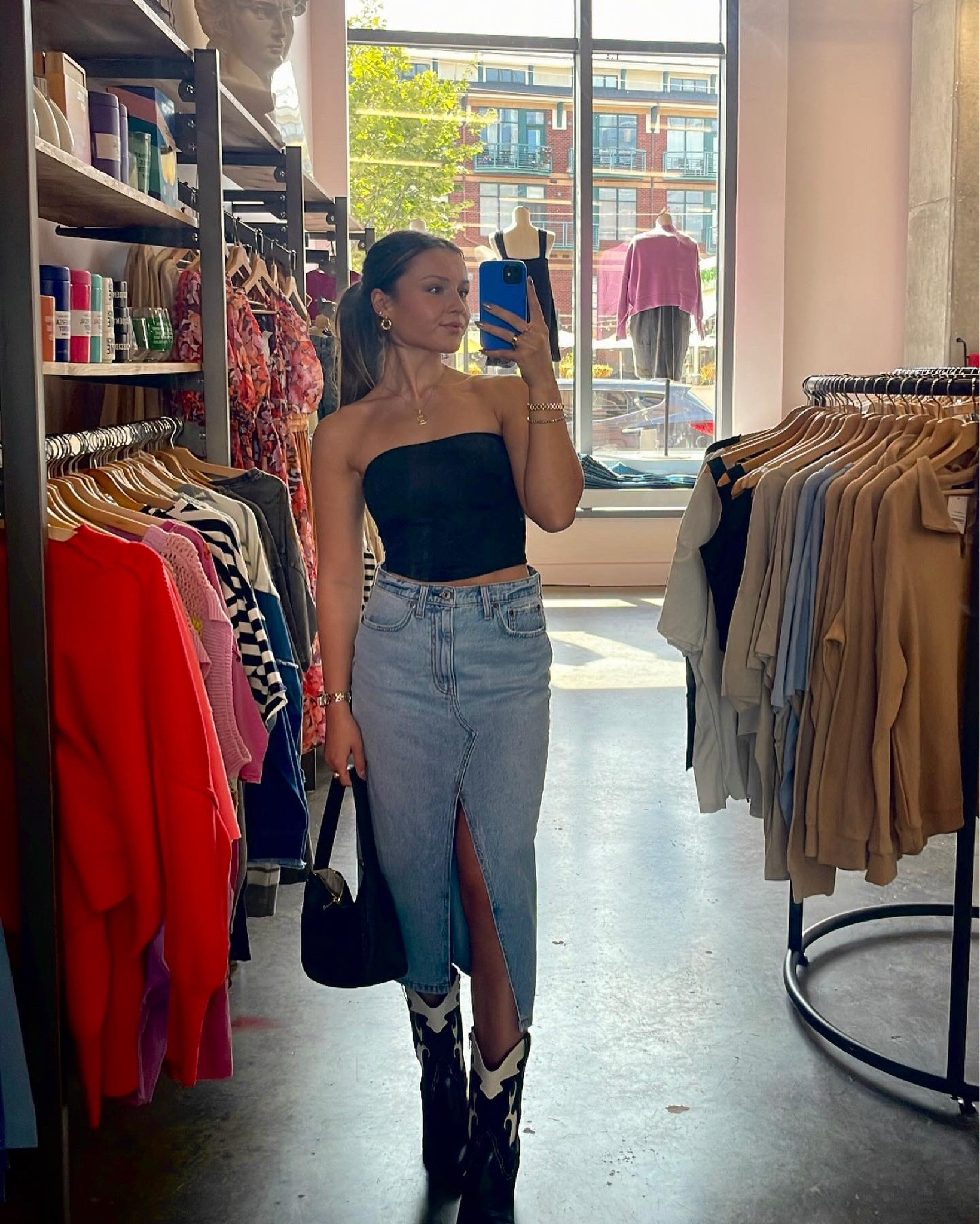 Shopping fit! Skirt is almost 50% right now 🥳Black and white boots are out of stock, linked the white! #LTKSummer #LTKUnder100 #LTKCasual