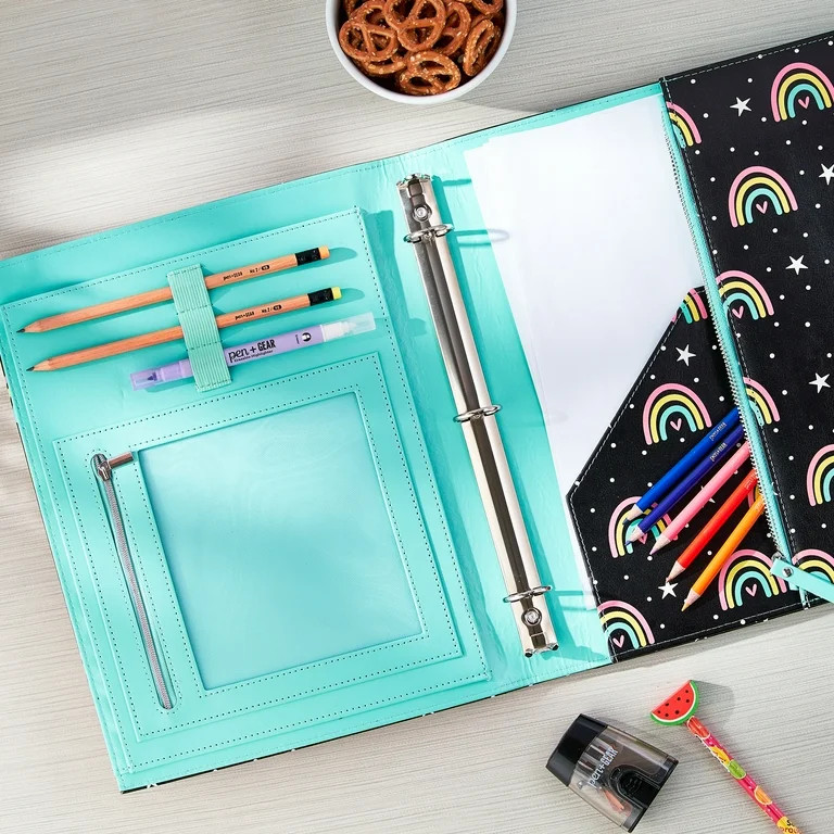 Pen+Gear 3-Ring Binderfolio, 1" Round Rings, 175 Sheet Capacity, Faux Leather Rainbow | Walmart (US)