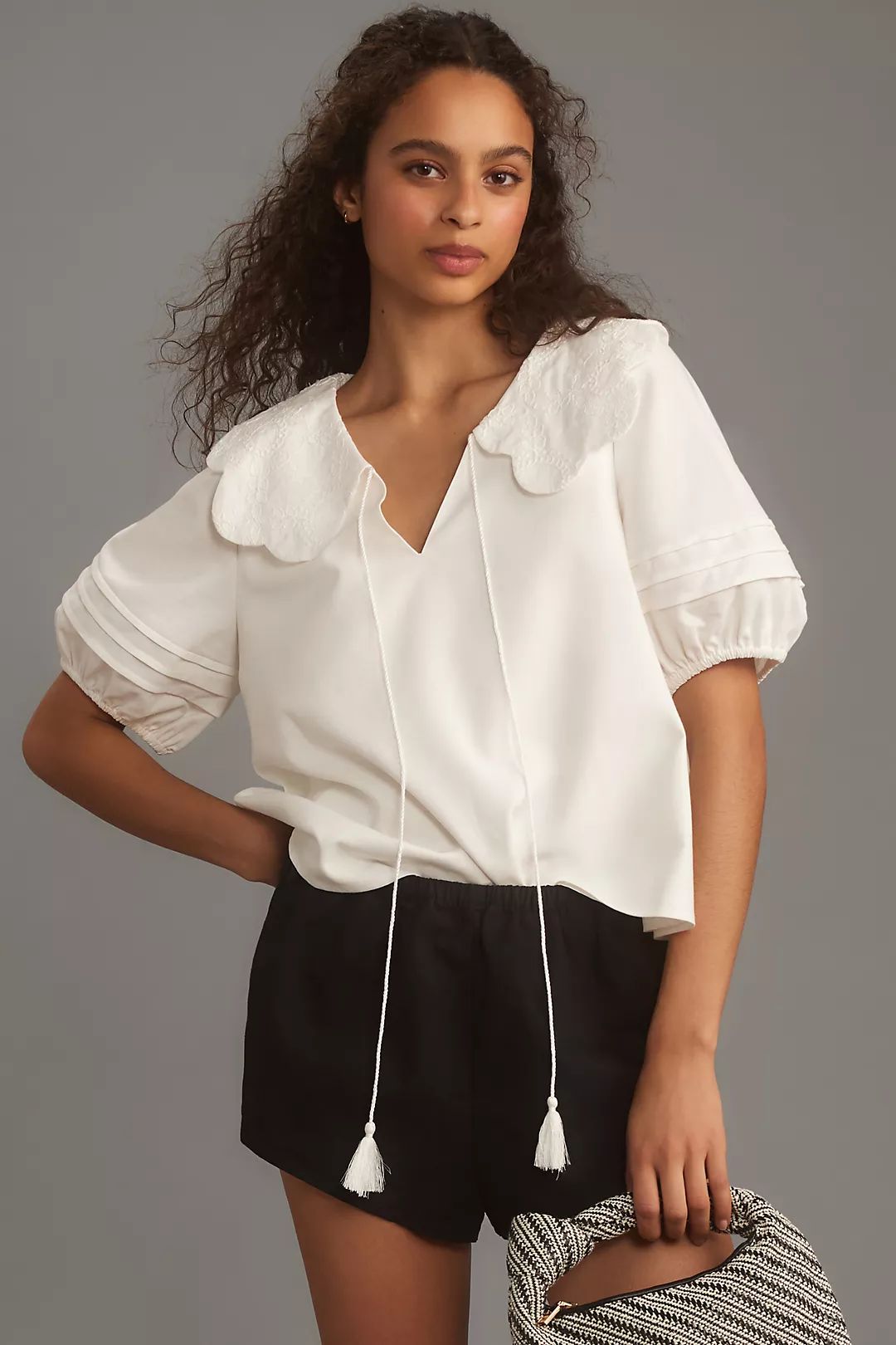 Mare Mare Puff-Sleeve Collared Linen Blouse | Anthropologie (US)