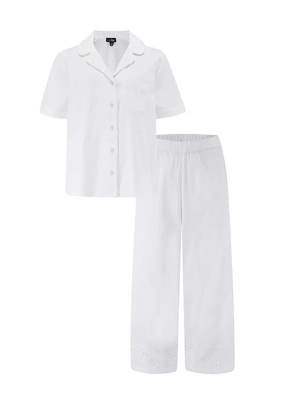 Pour Moi Stretch Cotton Broderie Trim Short Sleeve Revere Pyjama Set | Very (UK)