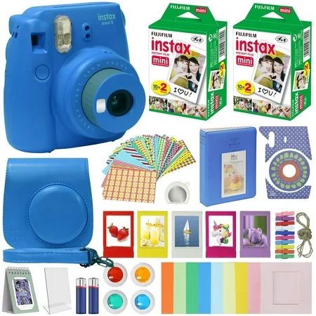 Fujifilm Instax Mini 9 Fuji Instant Film Camera Cobalt Blue + 40 Film Deluxe Bundle | Walmart (US)