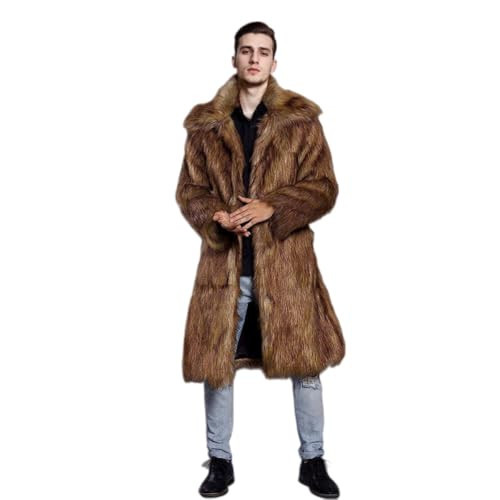 UMREN Mens Faux Fur Coat Long Black Jacket Warm Furry Overcoat Outwear (Small, A-Brown) | Amazon (US)