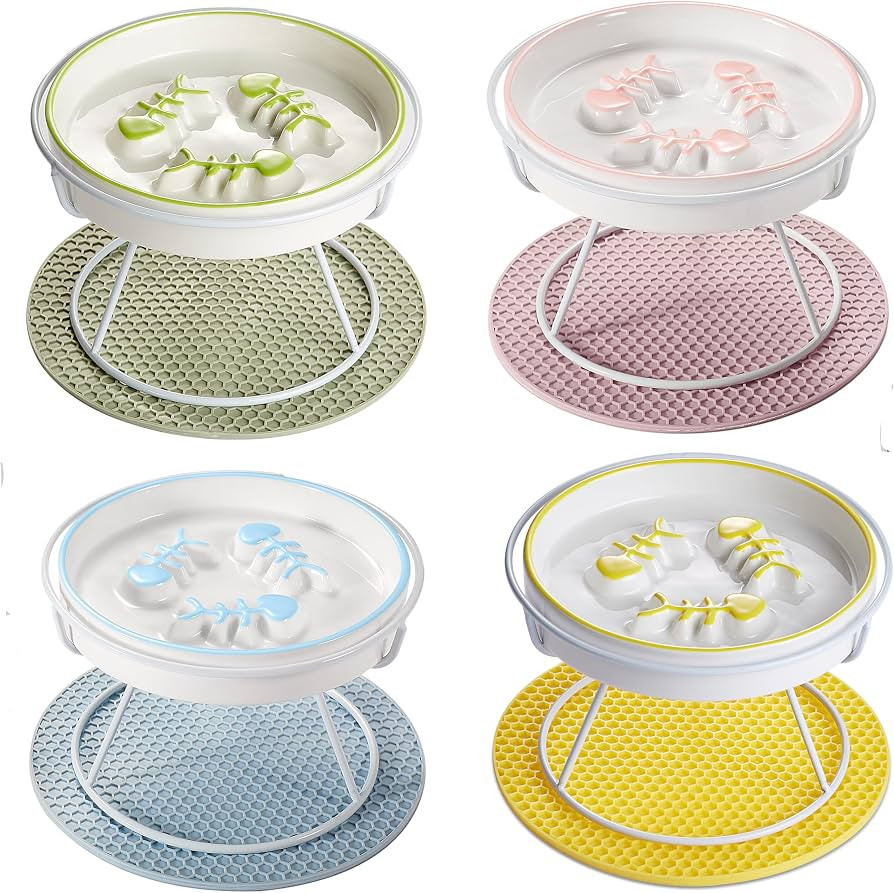 Raised Cat Dog Slow Feeder Bowl with Stand, Cat Slow Bowl for Wet Food and Dry Food, Stop Vomit a... | Amazon (US)