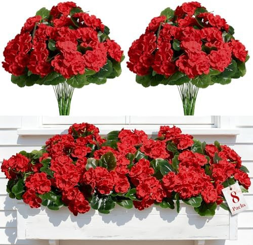 Alupssuc 8Pcs Artificial Geranium Flowers for Outdoors Decoration Silk Floral, UV Resistant Fake ... | Amazon (US)