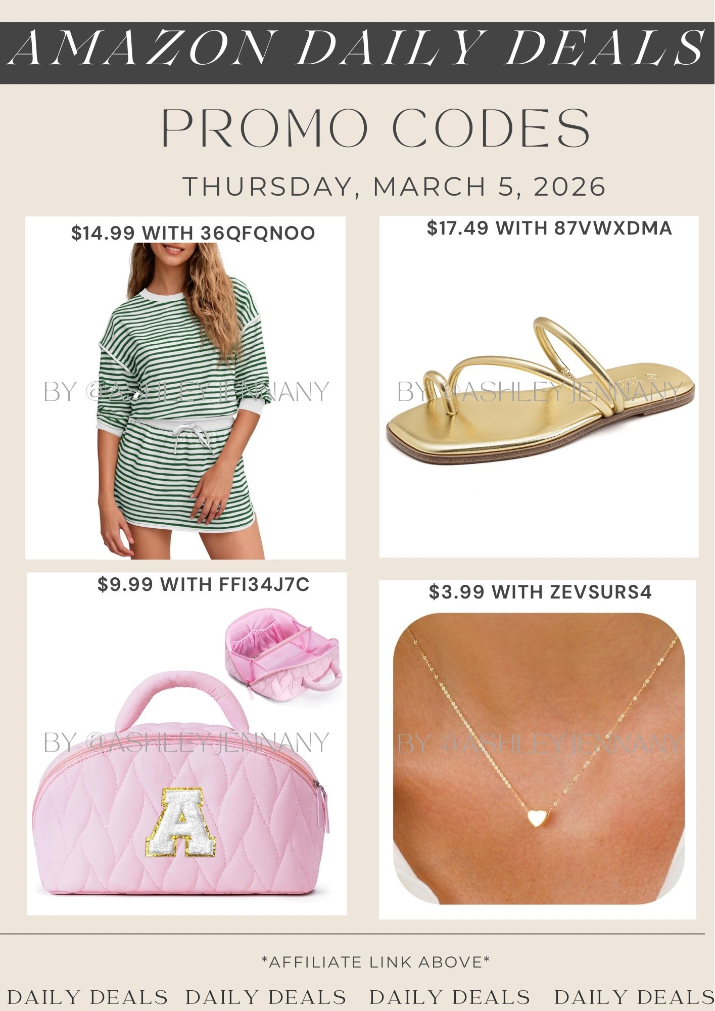 Amazon fashion deals on sandals, two piece set, travel cosmetic bag and heart necklace 

#LTKSeasonal #LTKSaleAlert #LTKMidsize