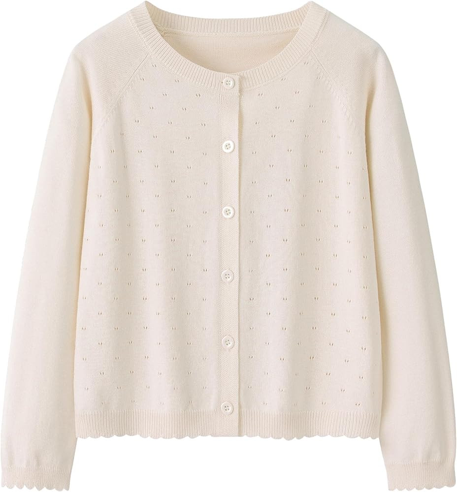 Yekaty Girls Cardigan Eyelet Button Up Sweater School Uniform Tops | Amazon (US)