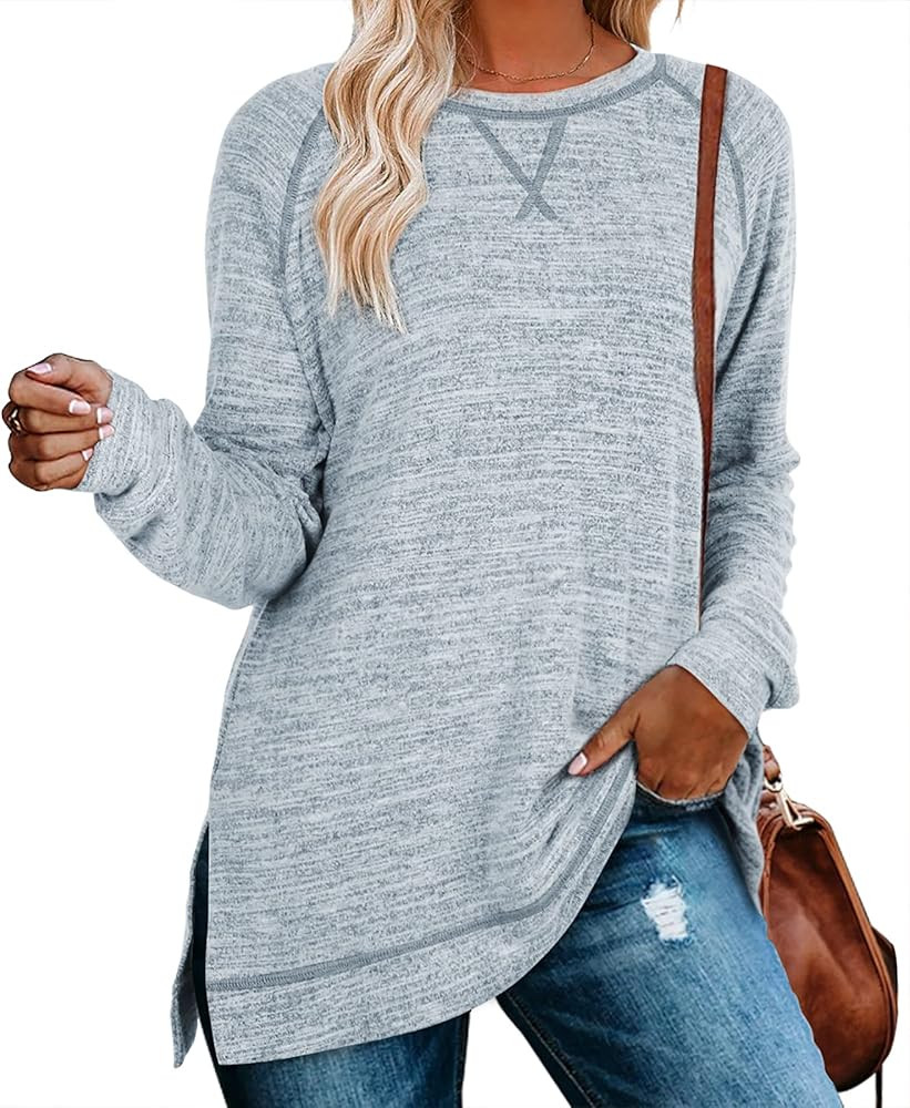 Aokosor Womens Sweaters Lightweight Long Sleeve Shirts Soft Warm Sweatshirt Split Side Tunic Tops... | Amazon (US)