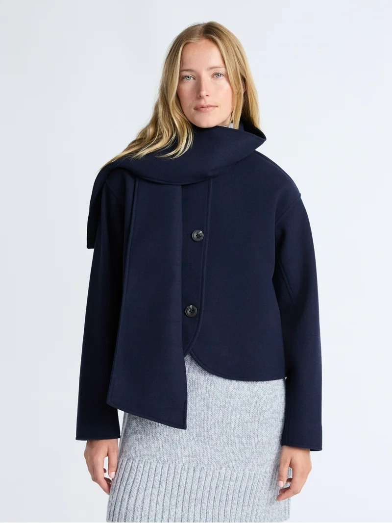 Free Assembly Women's Faux Wool Jacket with Scarf, Sizes XS-XXL | Walmart (US)