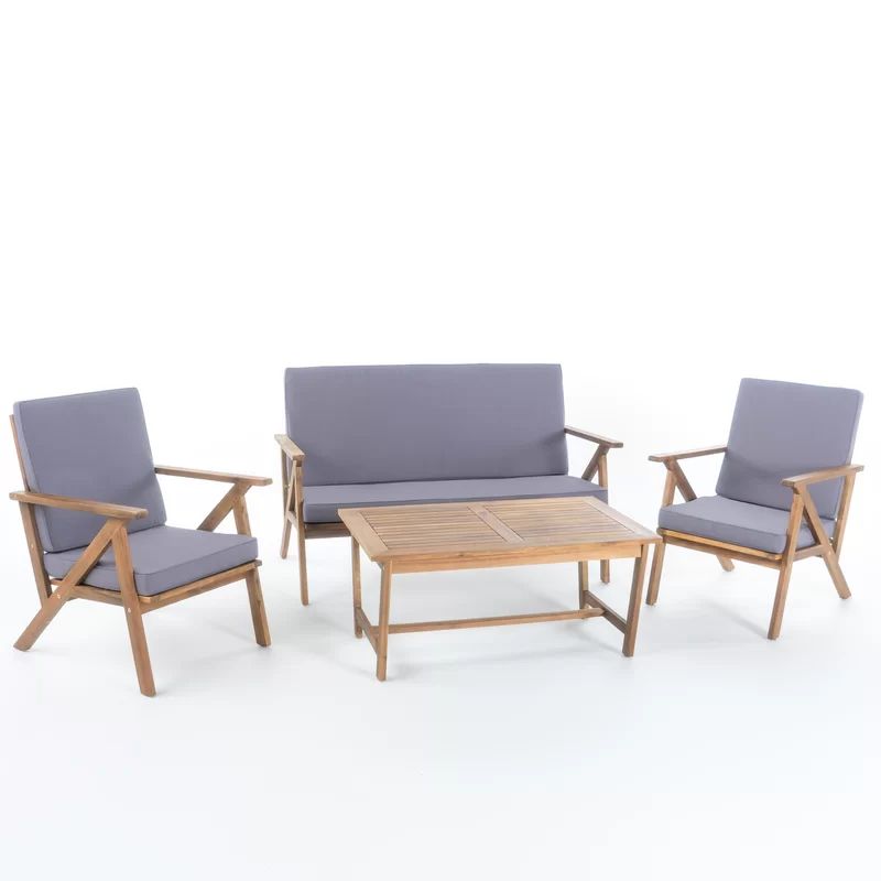 Corder Solid Wood 4 - Person Seating Group with Cushions | Wayfair North America