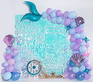 Sequin Wall Panels Shimmer Wall Backdrop Iridescent Blue Square Shimmer Backdrops (12Pcs) for Bir... | Amazon (US)