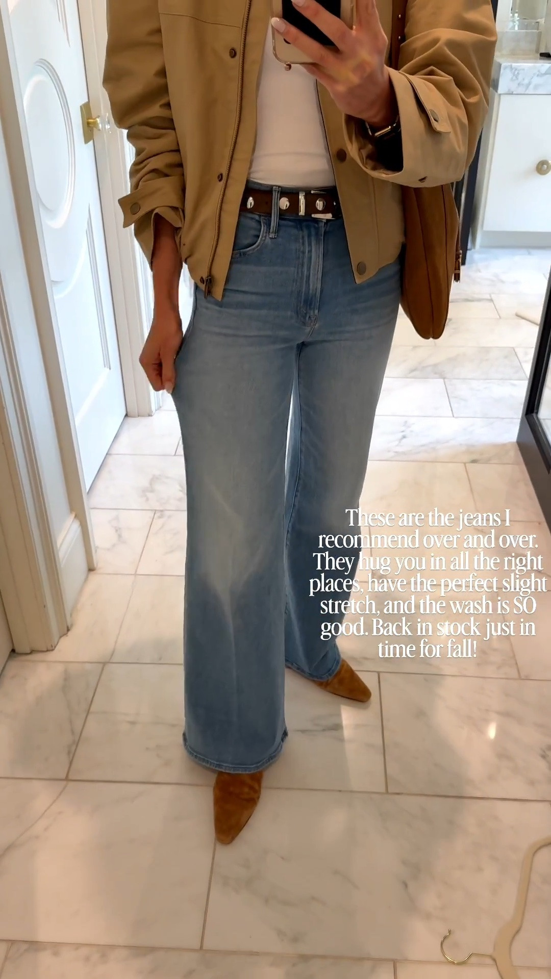 These are the jeans I recommend over and over. They hug you in all the right places, have the perfect slight stretch, and the wash is SO good. Back in stock just in time for fall!