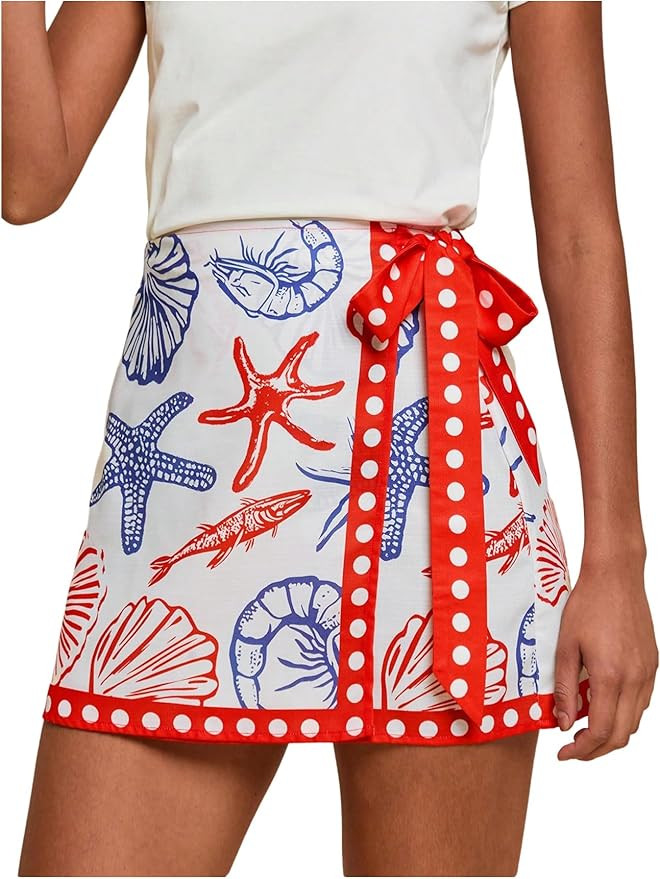MAKEMECHIC Women's Summer Boho Wrap Mini Skirt Beach Vacation Short Skirts | Amazon (US)
