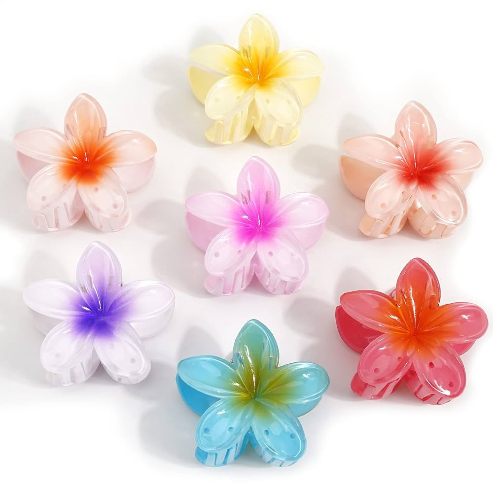 7 Pcs Hawaiian Claw Clips for Thick Hair,Flower Hair Clips Large Plumeria Clips Hibiscus Hair Cli... | Amazon (US)