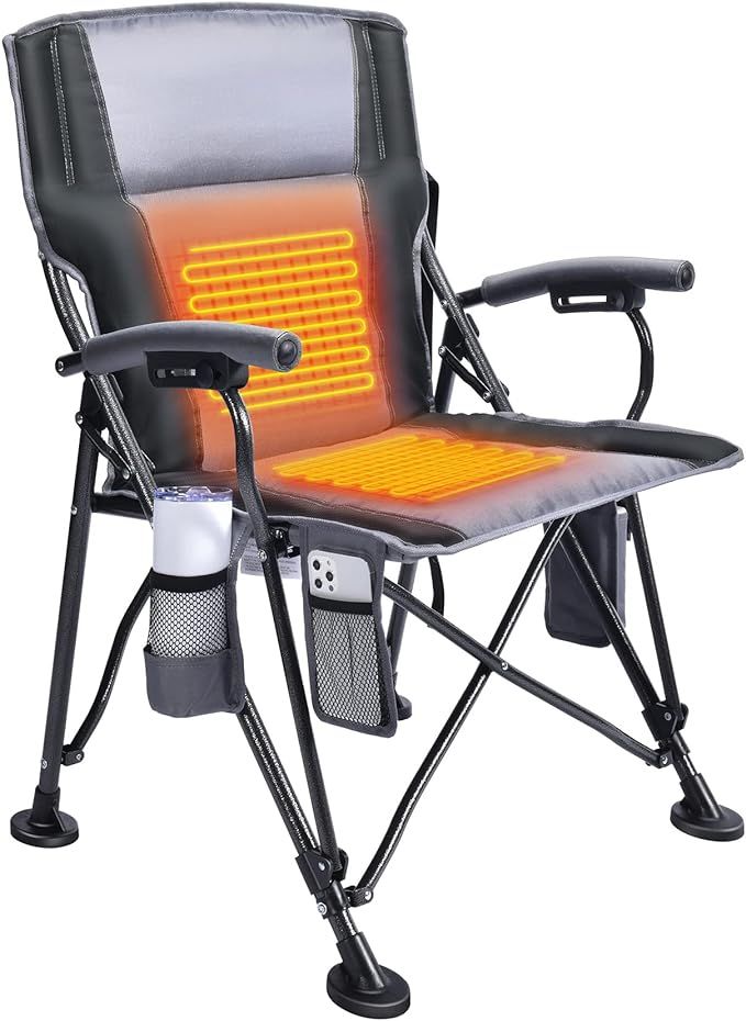 Heated Camping Chair, Heats Back and Seat, 3 Heat Levels, Heated Folding Chair with Cup Holder, R... | Amazon (US)