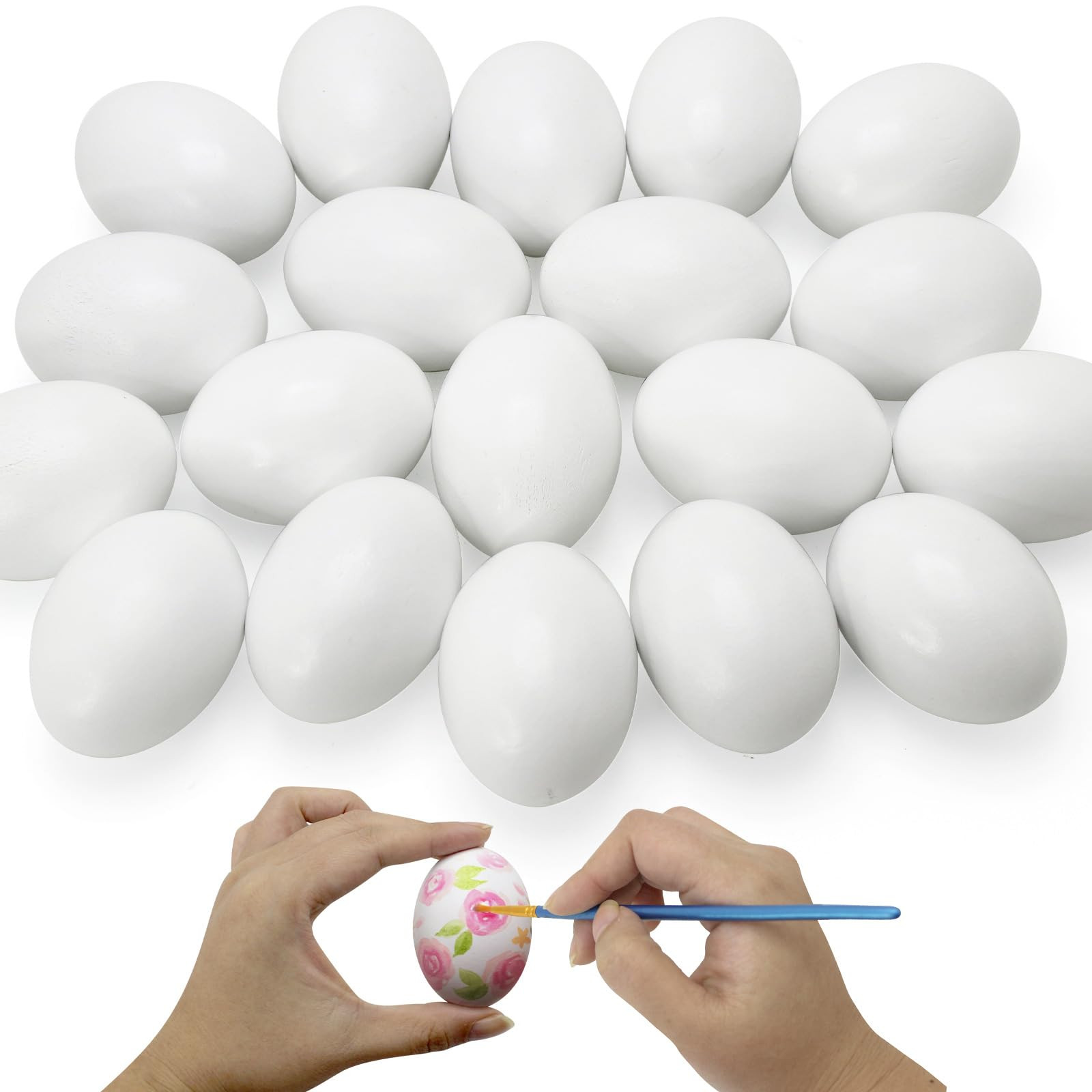 20 PCS White Wooden Eggs to Paint Fake Easter Eggs Dummy Faux Wooden Eggs for Easter Decorations | Amazon (US)