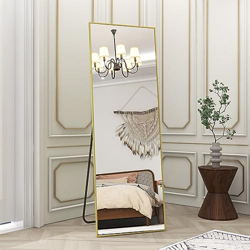 BEAUTYPEAK Gold Full Length Mirror, 58"x18" Standing Hanging or Leaning Against Wall Floor Mirrors Body Dressing Wall-Mounted for Living Room, Bedroom with Aluminum Alloy Thin Frame | Amazon (US)