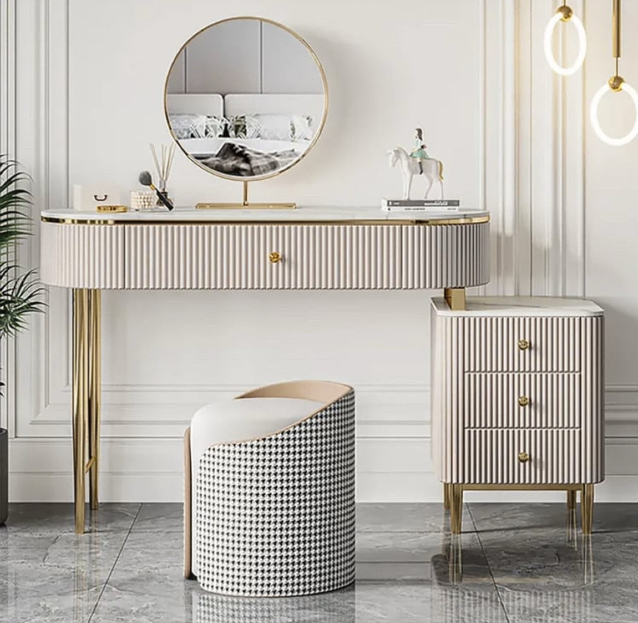 Champagne Faux Marble Top Makeup Vanity Set With 1 Stool & 1 Cabinet & 1 Mirror

#LTKStyleTip #LTKHome