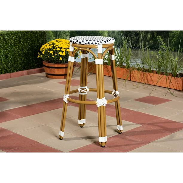 Baxton Studio Joelle Classic French Indoor and Outdoor Navy and White Bamboo Style Stackable Bist... | Walmart (US)