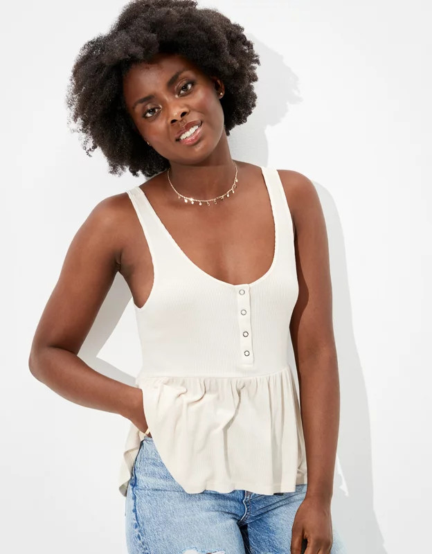 AE Soft & Sexy Henley Peplum Tank Top | American Eagle Outfitters (US & CA)