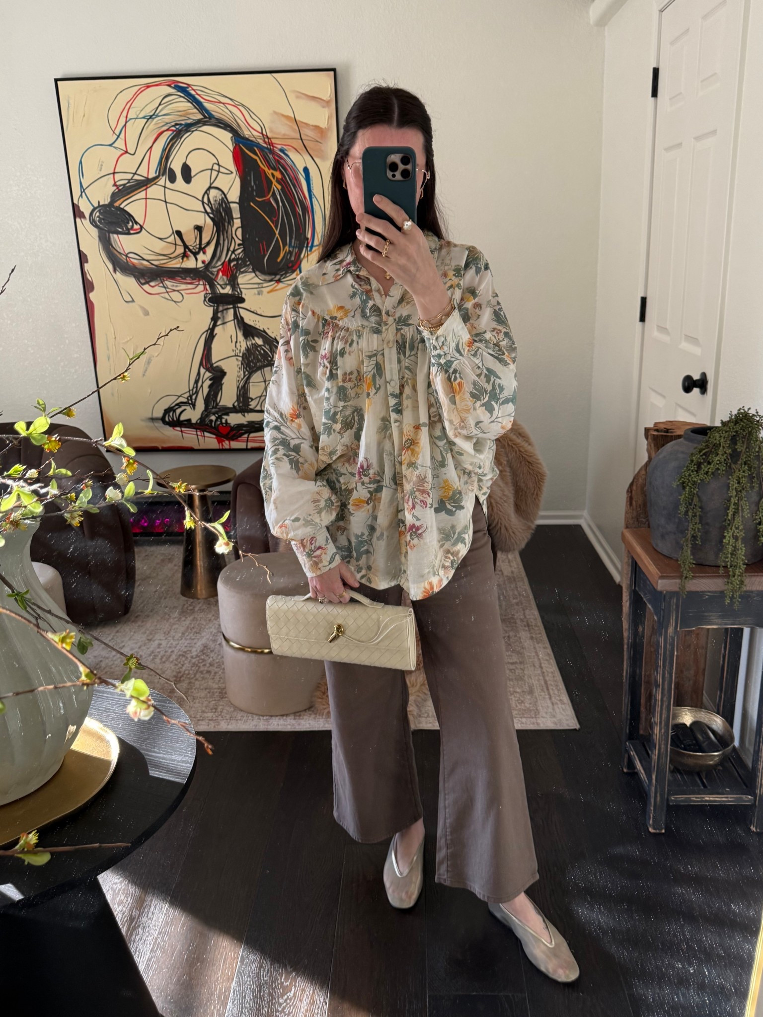 Went to look at houses with our son and his wife today - this Spring day called for the perfect brown wide legs and this flowy, floral top. These gold mesh flats for the finishing touch 🌸

#LTKvlog #LTKootd #LTKSeasonal