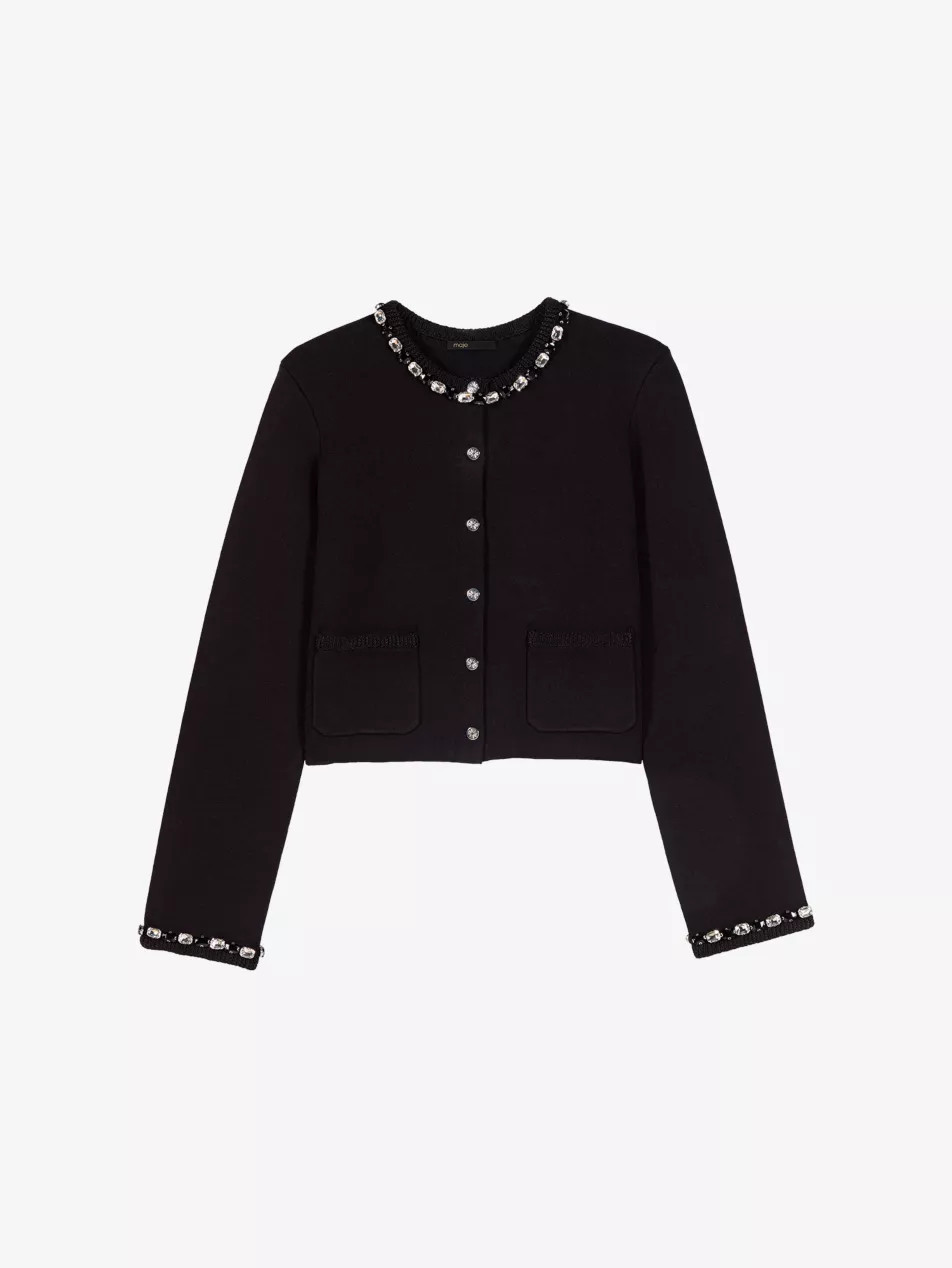 Cropped Jewel-Embellished Stretch-Knit Cardigan | Selfridges