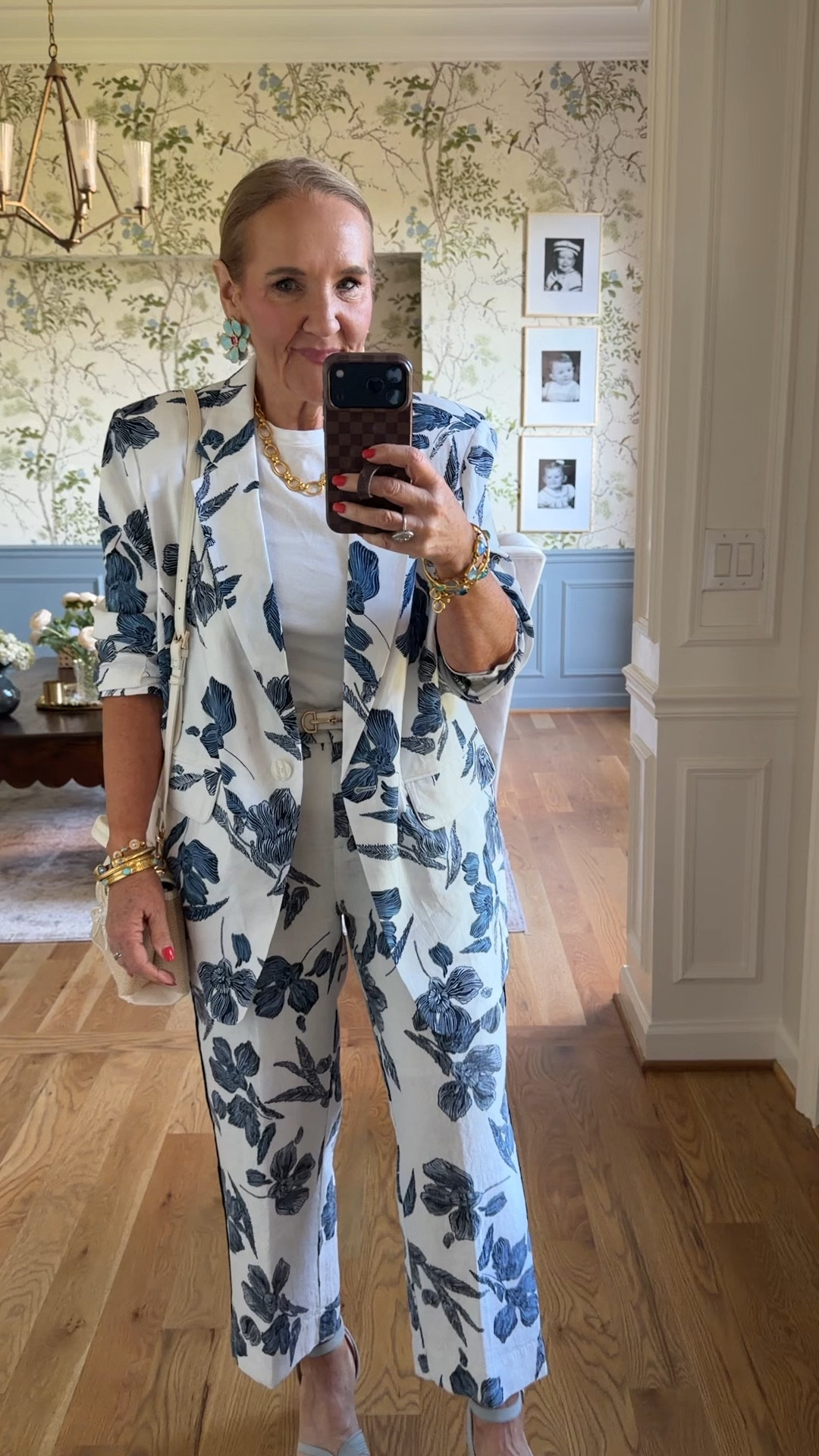 Chicos size 1.0 oversized blazer and pants 
Blazer is a stretch linen pants are a regular linen. Subtle different fabric. 
Wearing all my different Julie Vos blues! 

#LTKPetite #LTKOver40 #LTKootd