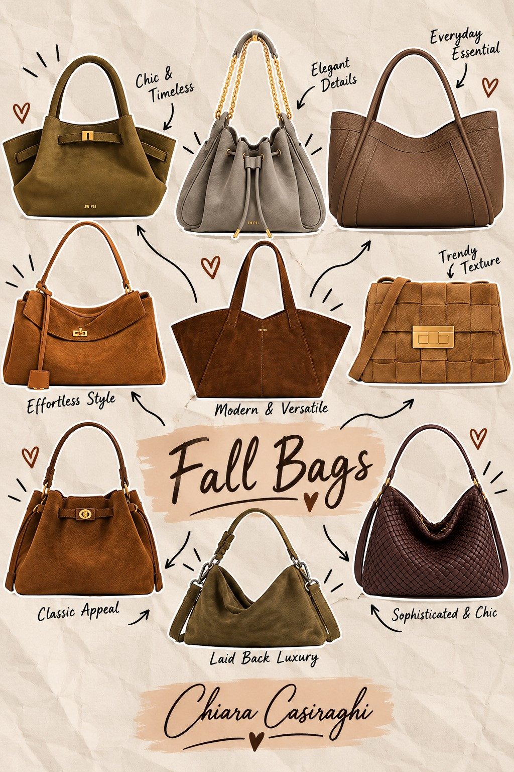 Elevate your fall style with these versatile handbags! Shop now. #ChiaraCasiraghi
 

 #LTKootd #LTKU #LTKSaleAlert
