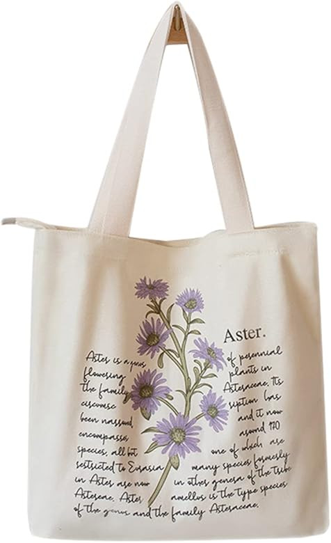 Floral Canvas Tote Bag Botanical Shopping Bag Aesthetic Flower Tote Bag Canvas Grocery Bag for Wo... | Amazon (US)