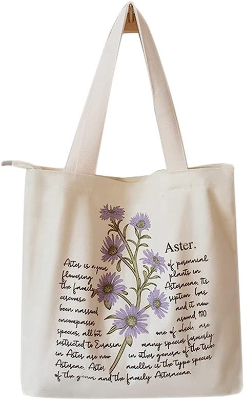 Floral Canvas Tote Bag Botanical Shopping Bag Aesthetic Flower Tote Bag Canvas Grocery Bag for Wo... | Amazon (US)