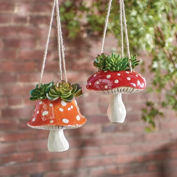 SET OF TWO CERAMIC TOADSTOOL HANGING PLANTERS | Walmart (US)