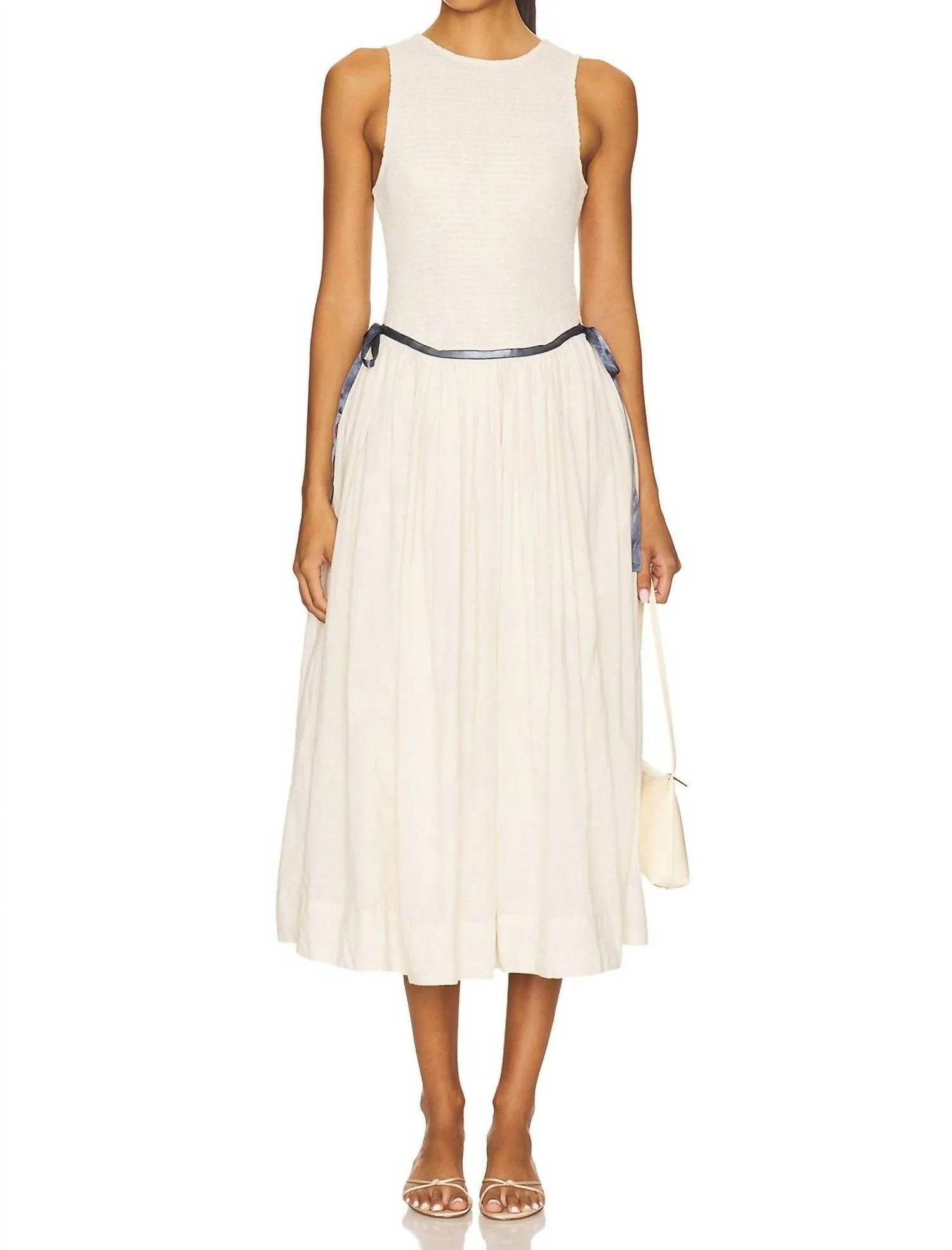 Nightingale Solid Midi Dress In Tea Navy Combo | Shop Simon