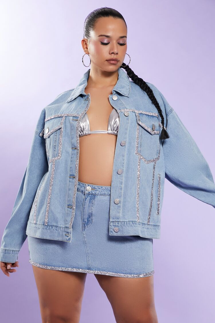 Plus Size Glitter-Trim Trucker Jacket | Forever 21